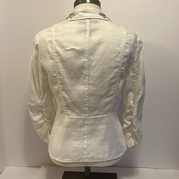 INC  White Linen  Jacket with Bejeweled Collar Women’s Small - Picture 8 of 8